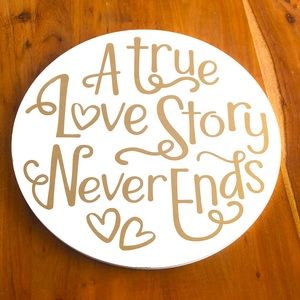 Large 20 Inch‎ Round White Painted Wood & Gold Letter Plaque/Sign - EUC